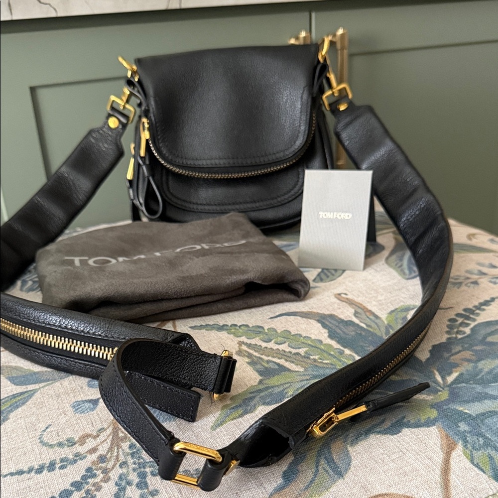 Tom Ford Jennifer Mini Black Crossbody Bag with Gold Accents